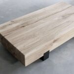 salontafel houten balken stalen onderstel, onderstel van staal, tafelpoten van staal