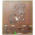 Foto uit Corten staal, paardensport, Fotobewerking, sportfoto, Springpaard, dressuur, paarden, indoor brabant, jumping indoor maastricht, jumpingamsterdam by Siebendesign.nl