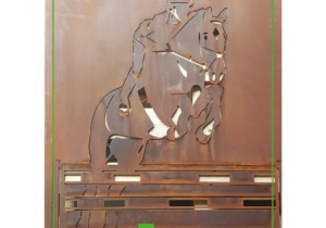 Foto uit Corten staal, paardensport, Fotobewerking, sportfoto, Springpaard, dressuur, paarden, indoor brabant, jumping indoor maastricht, jumpingamsterdam by Siebendesign.nl