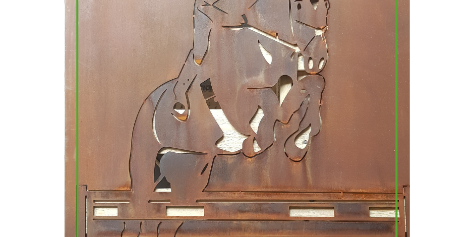 Foto uit Corten staal, paardensport, Fotobewerking, sportfoto, Springpaard, dressuur, paarden, indoor brabant, jumping indoor maastricht, jumpingamsterdam by Siebendesign.nl