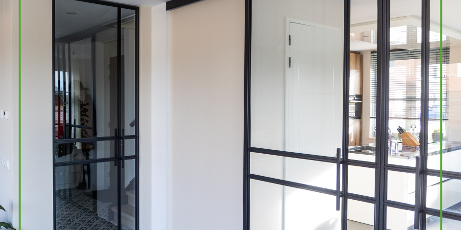 Stalen deuren, scheidingswand, staal en glas schuifdeur voor kast by Siebendesign.nl